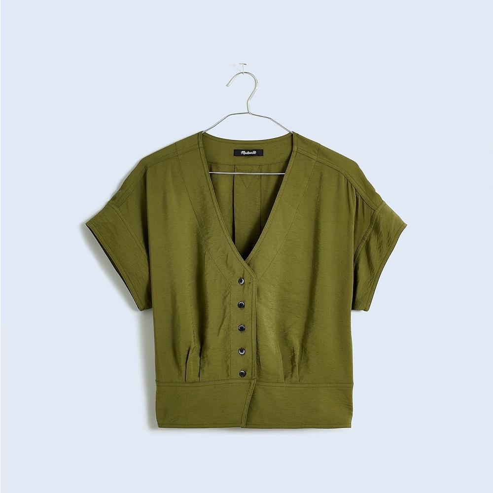 Madewell Pleated Short-Sleeve Top - Desert Olive
